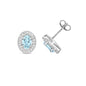 9ct White Gold Aquamarine and Diamond Cluster Oval Earrings (404)