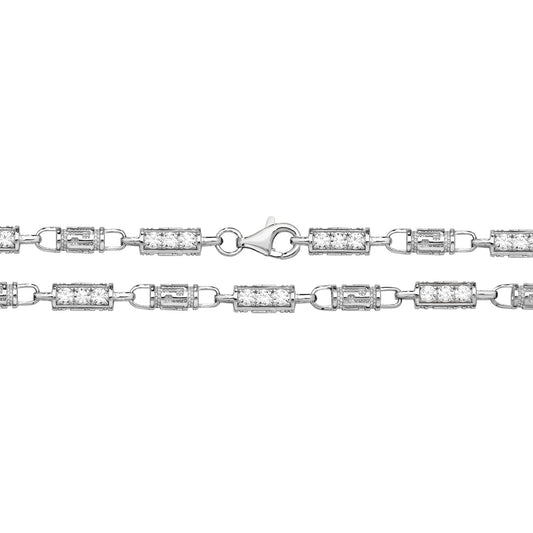 Sterling Silver Cubic Zirconia 30 Inch Greek Engraved Style Necklace (1069)