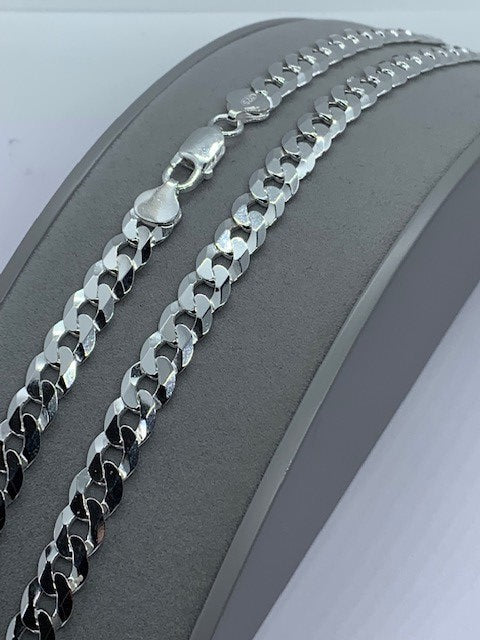 Sterling Silver 9mm Classic Flat Curb Chain Various Lengths (1354)