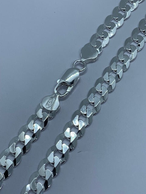 Sterling Silver 9mm Classic Flat Curb Chain Various Lengths (1354)