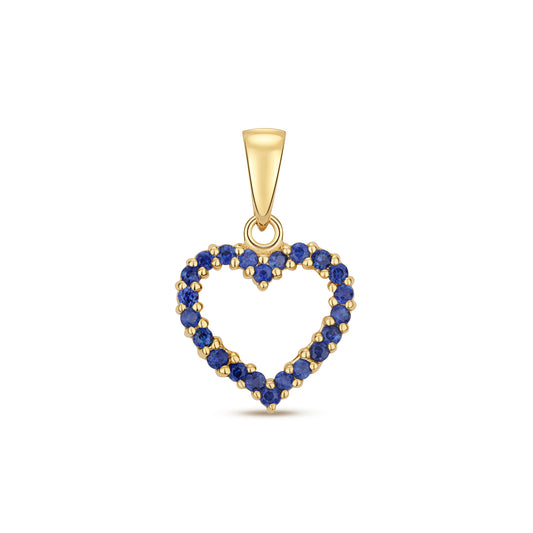 9ct Yellow Gold 20x14mm Sapphire Heart Pendant (244)