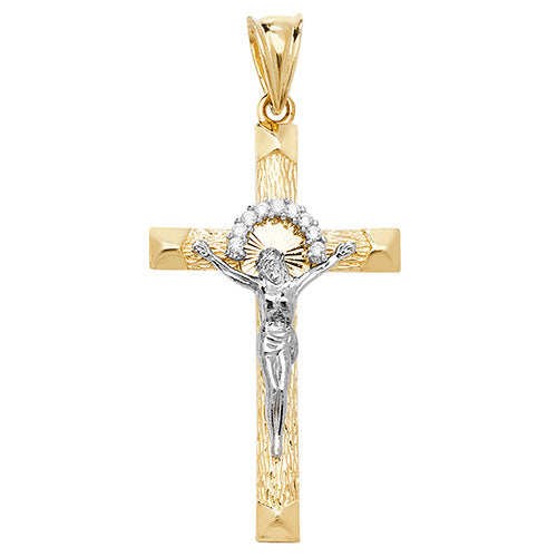 9ct Yellow and White Gold Crucifix Pendant with Cubic Zirconias (1043)