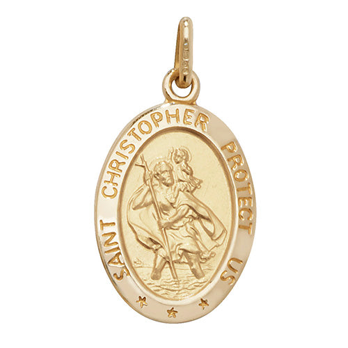 9ct Yellow Gold 30x16mm St Christopher Oval Pendant (0152)
