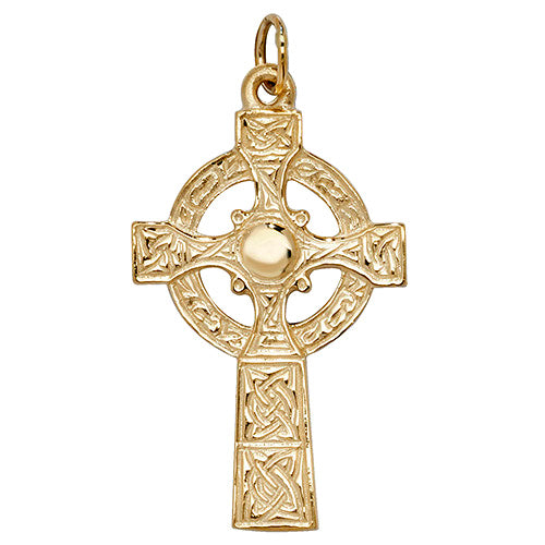 9ct Yellow Gold Solid 40x22mm Celtic Engraved Patterned Cross Pendant (545)