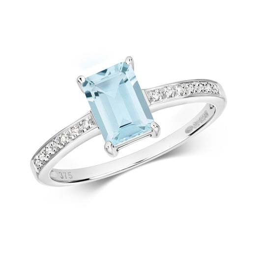9ct White Gold Aquamarine and Diamond Cocktail Ring, Sizes J to Q (208)