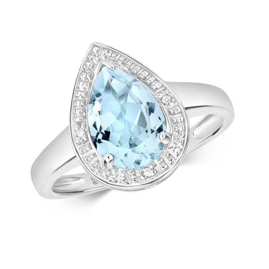 9ct White Gold Aquamarine and Diamond Cluster Ring, Sizes J to Q (210)