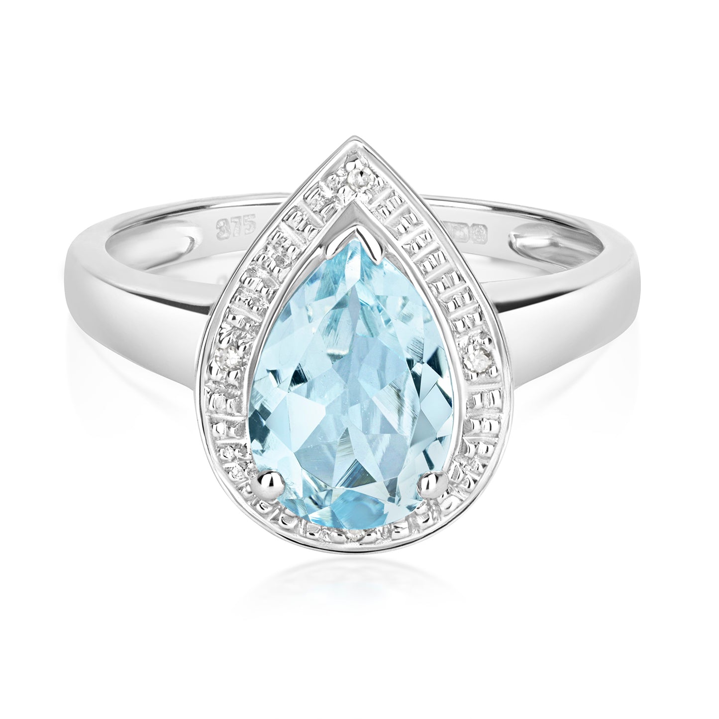 9ct White Gold Aquamarine and Diamond Cluster Ring, Sizes J to Q (210)