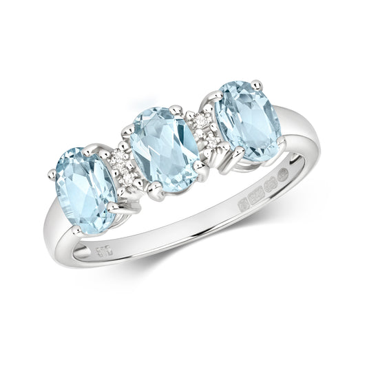 9ct White Gold Aquamarine and Diamond Cocktail Ring, Ring Sizes J to Q (212)