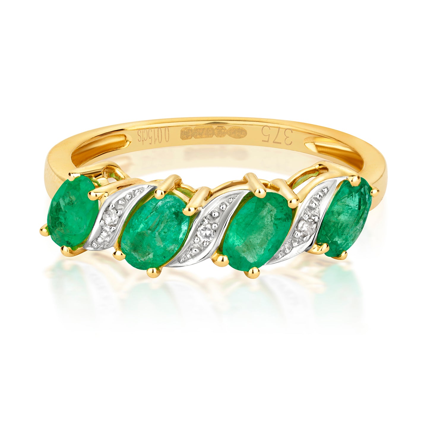 9ct Yellow Gold Emerald and Diamond Ring, Ring Sizes J to Q (221)