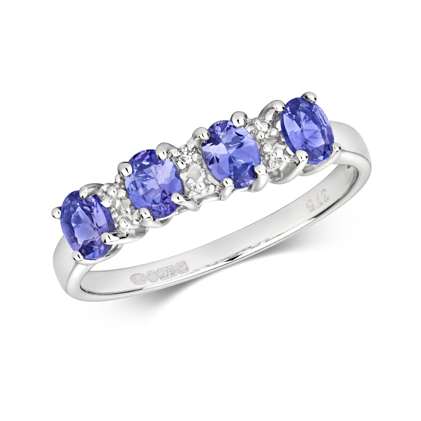9ct White Gold Tanzanite and Diamond Eternity Style Ring, Sizes J to Q (224)