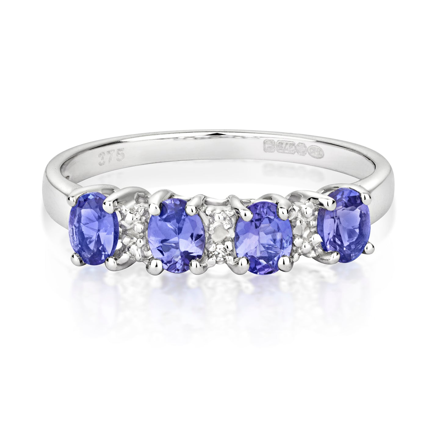 9ct White Gold Tanzanite and Diamond Eternity Style Ring, Sizes J to Q (224)