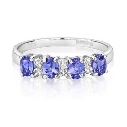 9ct White Gold Tanzanite and Diamond Eternity Style Ring, Sizes J to Q (224)