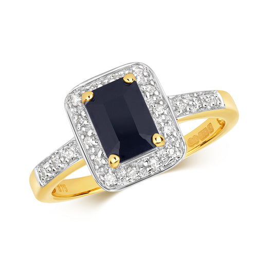 9ct Yellow Gold Sapphire and Diamond Cluster Ring, Sizes J to Q (240)