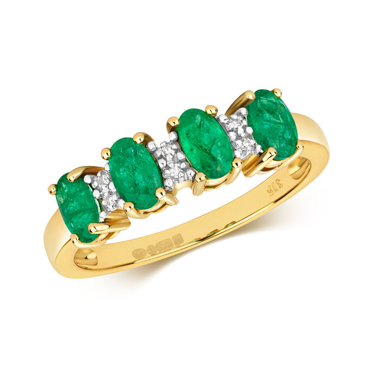 9ct Yellow Gold Emerald and Diamond Eternity Style Ring, Sizes J to Q (258)