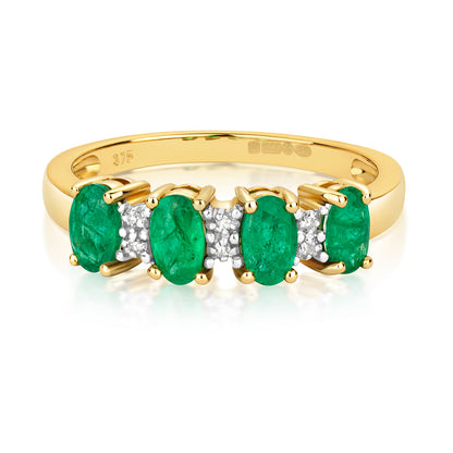 9ct Yellow Gold Emerald and Diamond Eternity Style Ring, Sizes J to Q (258)