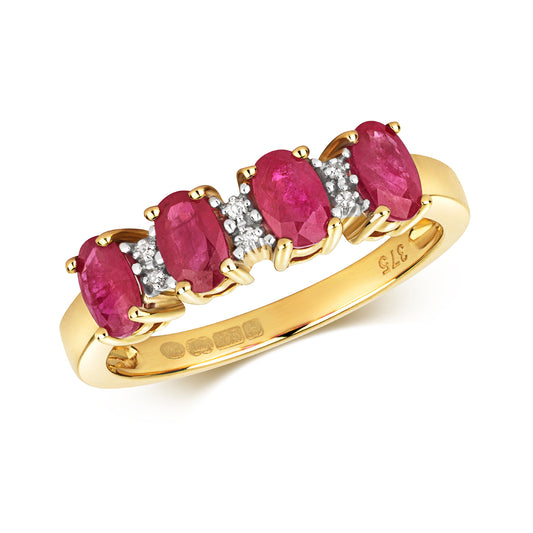 9ct Yellow Gold Ruby and Diamond Eternity Style Ring, Sizes J to Q (258)