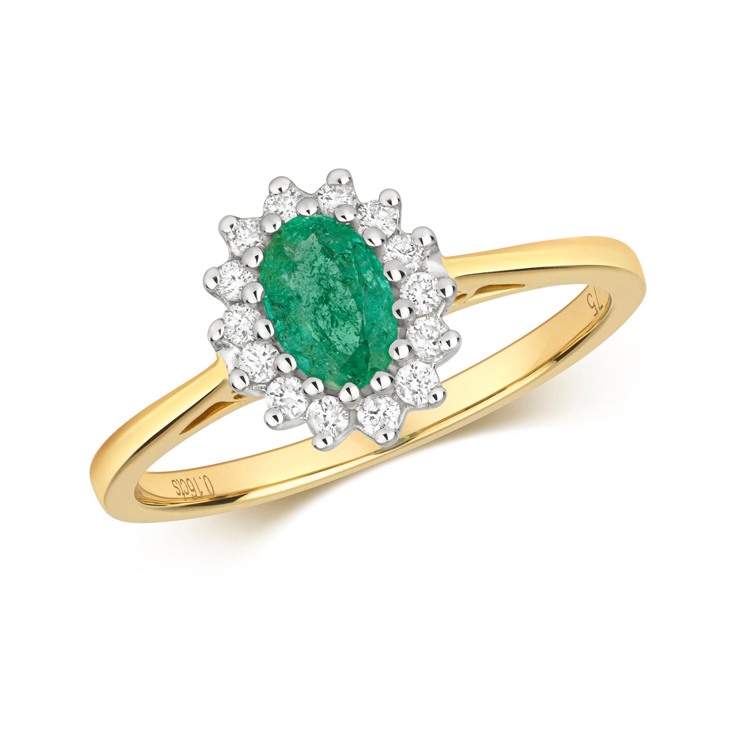 9ct Yellow Gold Emerald and Diamond Cluster Ring, Sizes J to Q (260)