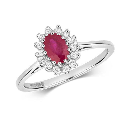9ct White Gold Cluster Ruby and Diamond Ring, Sizes J to Q (260)