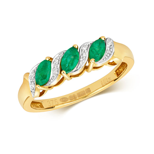9ct Yellow Gold Emerald and Diamond Eternity Ring, Sizes J to Q (274)