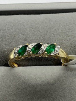 9ct Yellow Gold Emerald and Diamond Eternity Ring, Sizes J to Q (274)