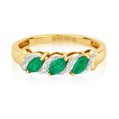 9ct Yellow Gold Emerald and Diamond Eternity Ring, Sizes J to Q (274)