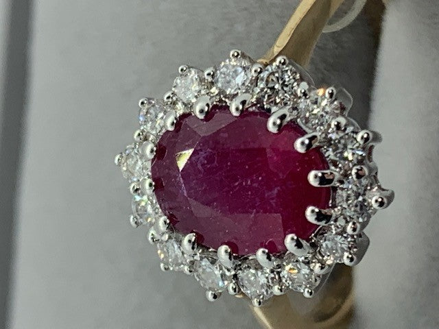 9ct Yellow Gold 1.80Ct Ruby and Diamond Cluster Ring, Sizes J to Q (280)