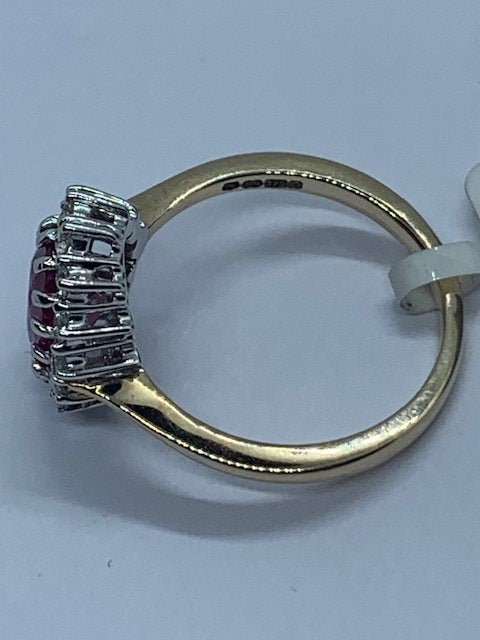9ct Yellow Gold 1.80Ct Ruby and Diamond Cluster Ring, Sizes J to Q (280)