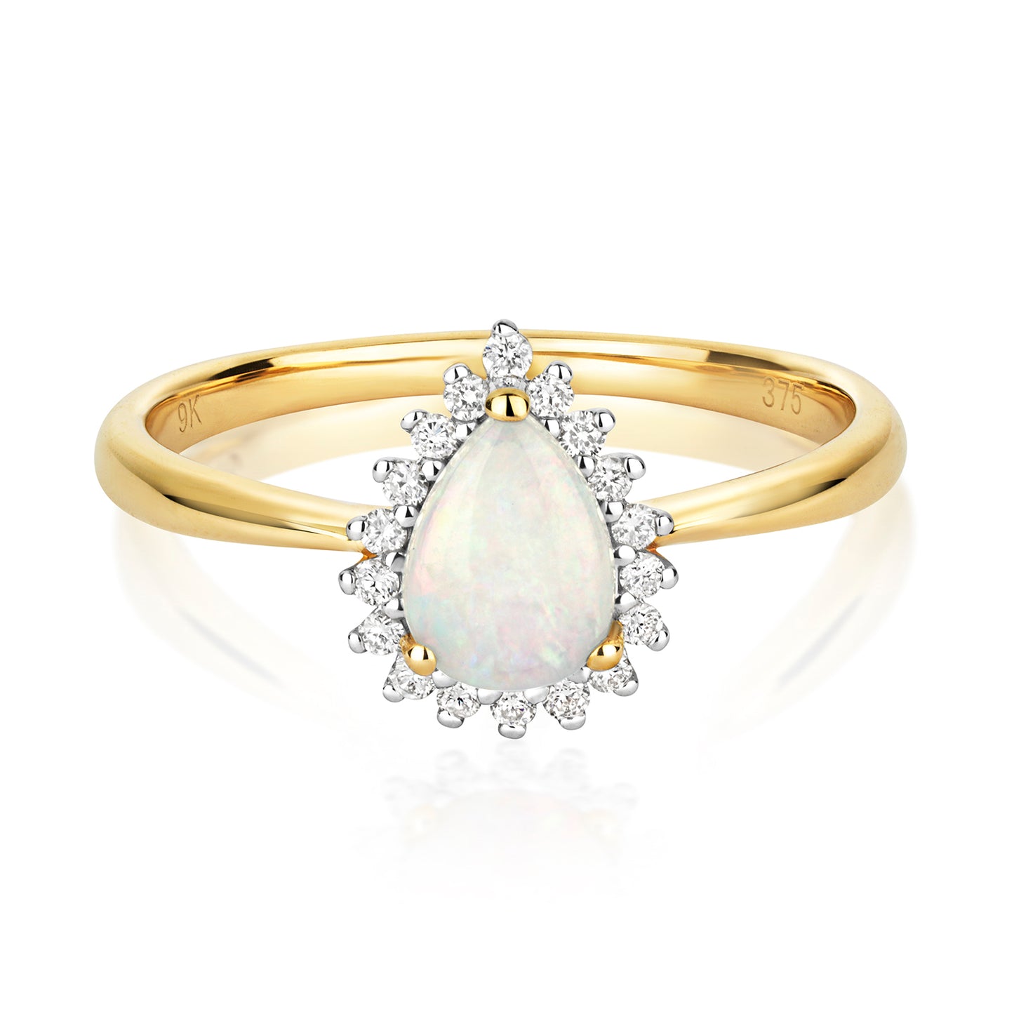 9ct Yellow Gold Natural Opal and Diamond Cluster Ring, Sizes J to Q (291O)