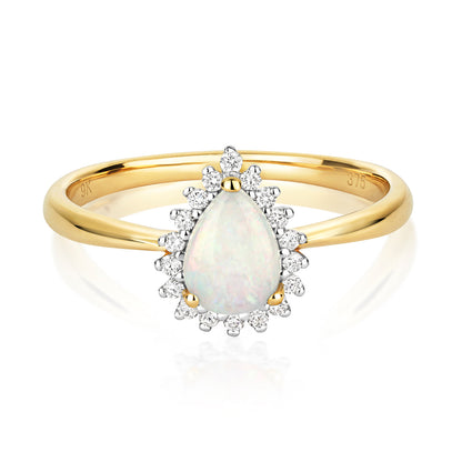 9ct Yellow Gold Natural Opal and Diamond Cluster Ring, Sizes J to Q (291O)