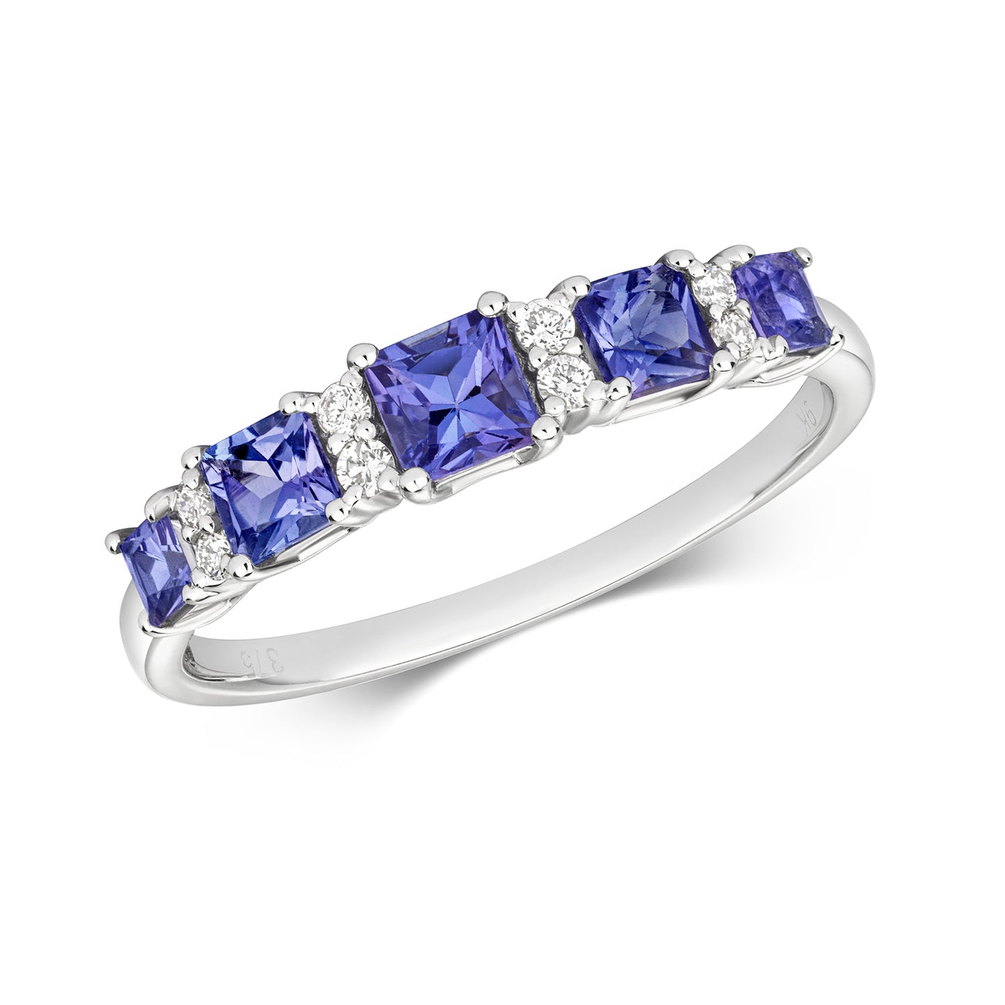 9ct White Gold Tanzanite and Diamond Eternity Style Ring, Sizes J to Q (293)