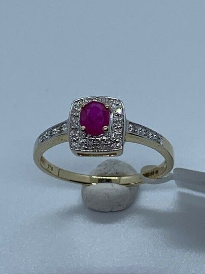 9ct Yellow Gold Ruby and Diamond Cluster Ring, Sizes J to Q (295)