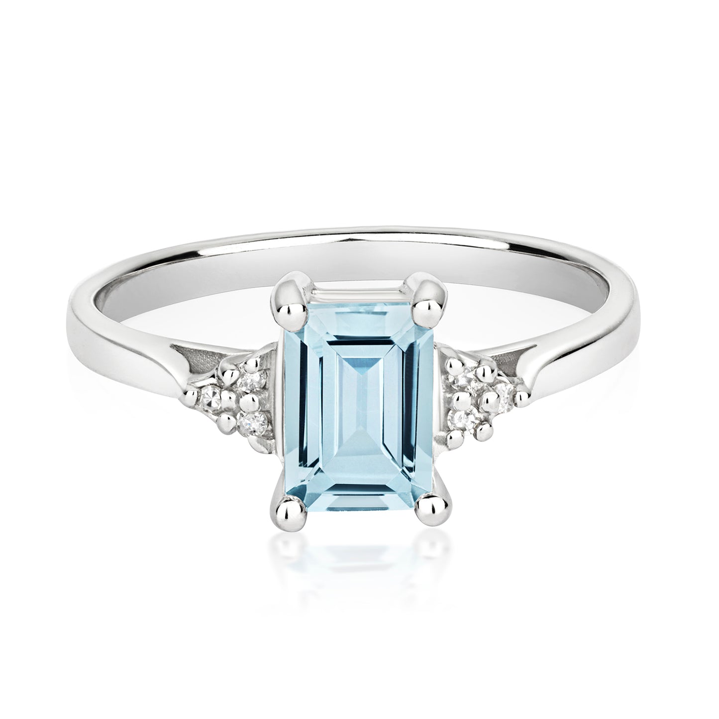 9ct White Gold Aquamarine and Diamond Cluster Ring, Ring Sizes J to Q (296WAQ)