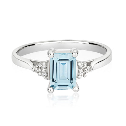 9ct White Gold Aquamarine and Diamond Cluster Ring, Ring Sizes J to Q (296WAQ)