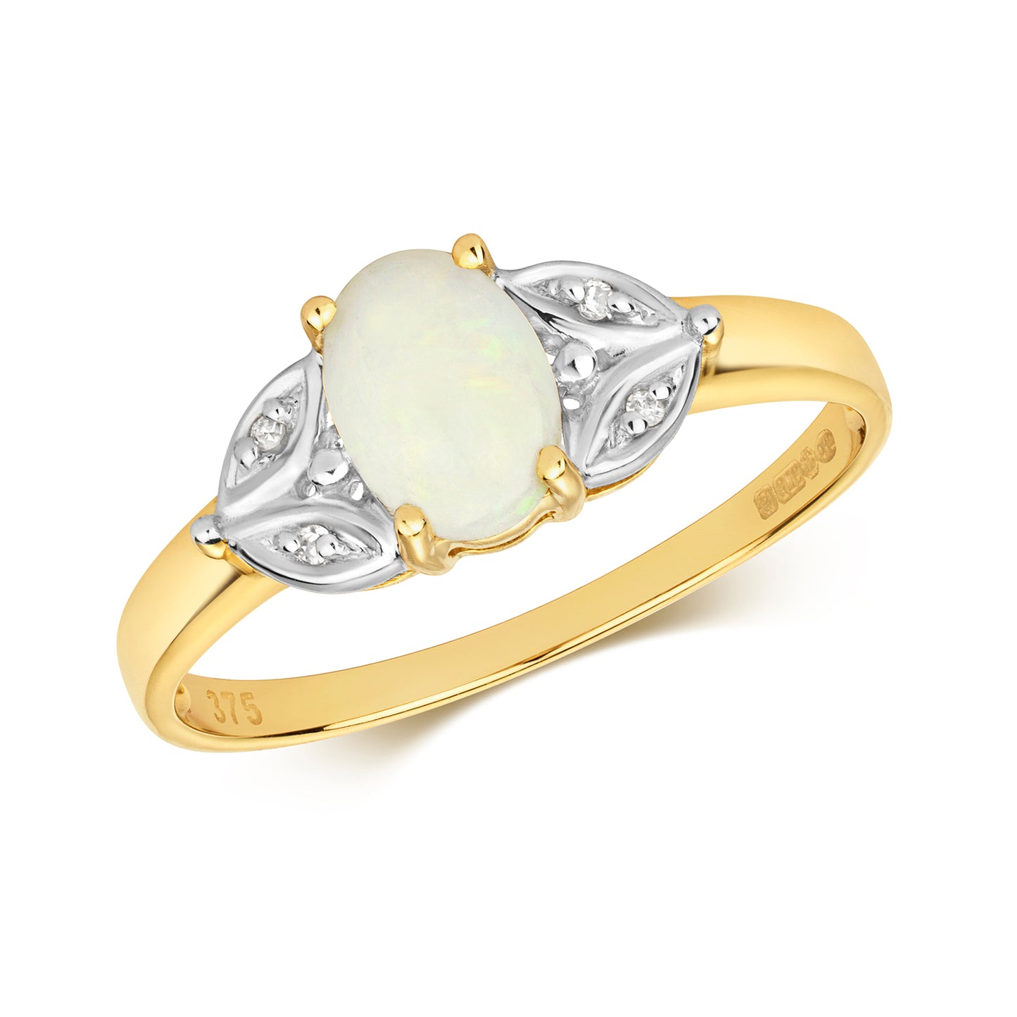 9ct Yellow Gold Natural Opal and Diamond Cluster Ring, Sizes J to Q (299O)