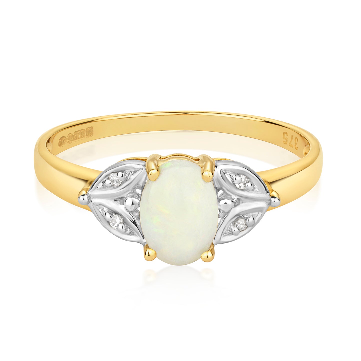 9ct Yellow Gold Natural Opal and Diamond Cluster Ring, Sizes J to Q (299O)