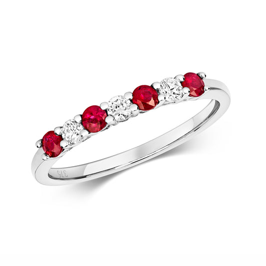 9ct White Gold Ruby and Diamond Eternity Band Style Ring, Sizes J to Q (438WR)