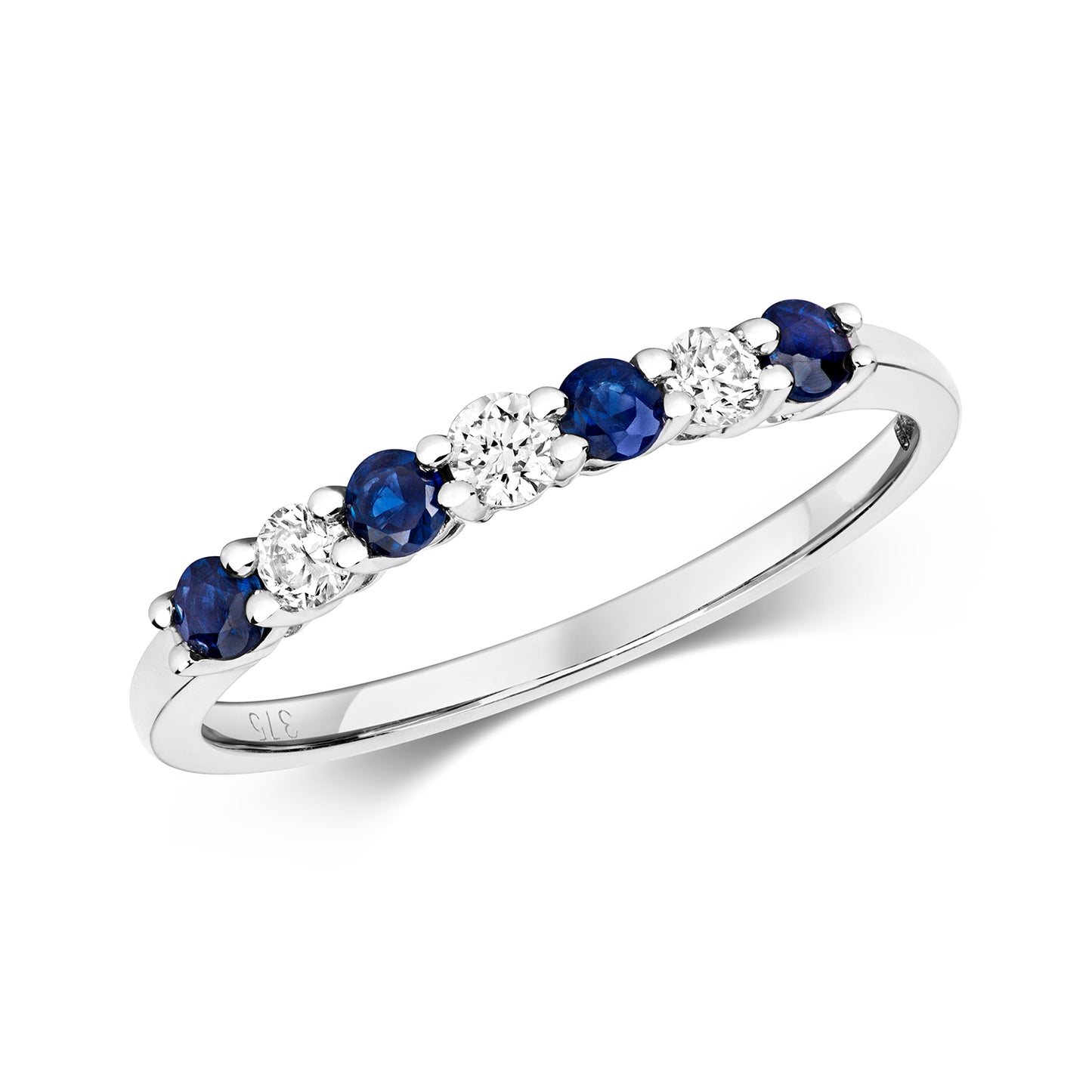 9ct White Gold Sapphire and Diamond Eternity Band Style Ring, Sizes J to Q (438WS)