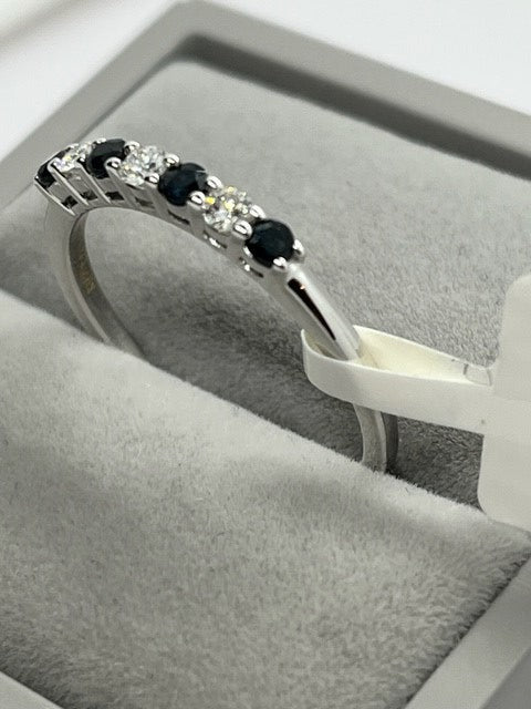 9ct White Gold Sapphire and Diamond Eternity Band Style Ring, Sizes J to Q (438WS)