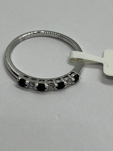 9ct White Gold Sapphire and Diamond Eternity Band Style Ring, Sizes J to Q (438WS)