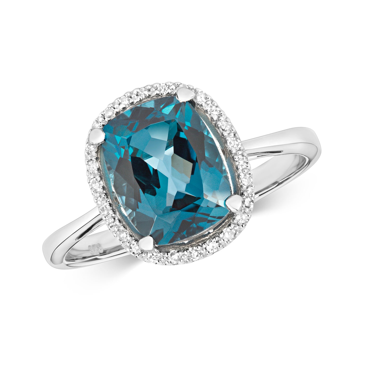 9ct White Gold London Blue Topaz and Diamond Cluster Ring, Sizes J to Q (445)