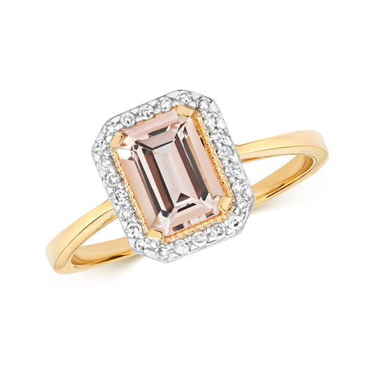 9ct Yellow Gold Pink Morganite and Diamond Cluster Ring. Sizes J to Q (446RM)