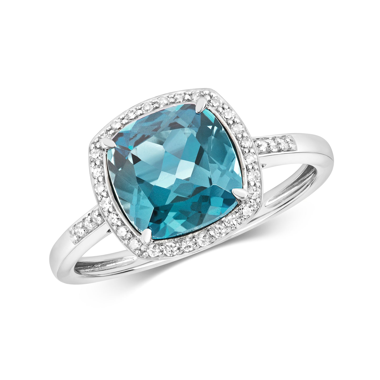 9ct White Gold London Blue Topaz and Diamond Ring, Sizes J to Q (447)