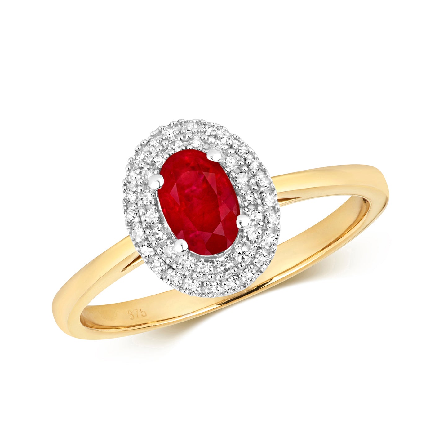 9ct Yellow Gold Diamond and Ruby Cluster Ring, Size P (448)