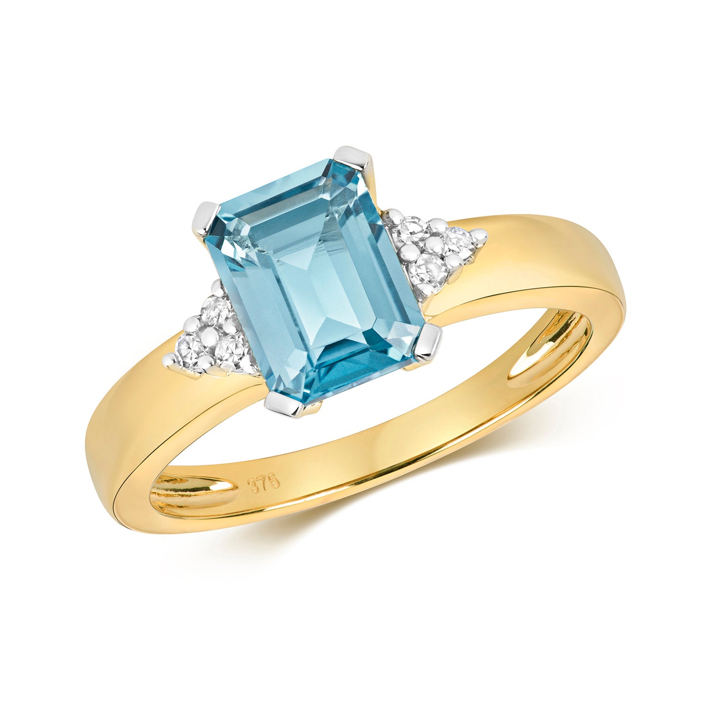 9ct Yellow Gold Blue Topaz and Diamond Cluster Ring, Sizes J to Q (452)