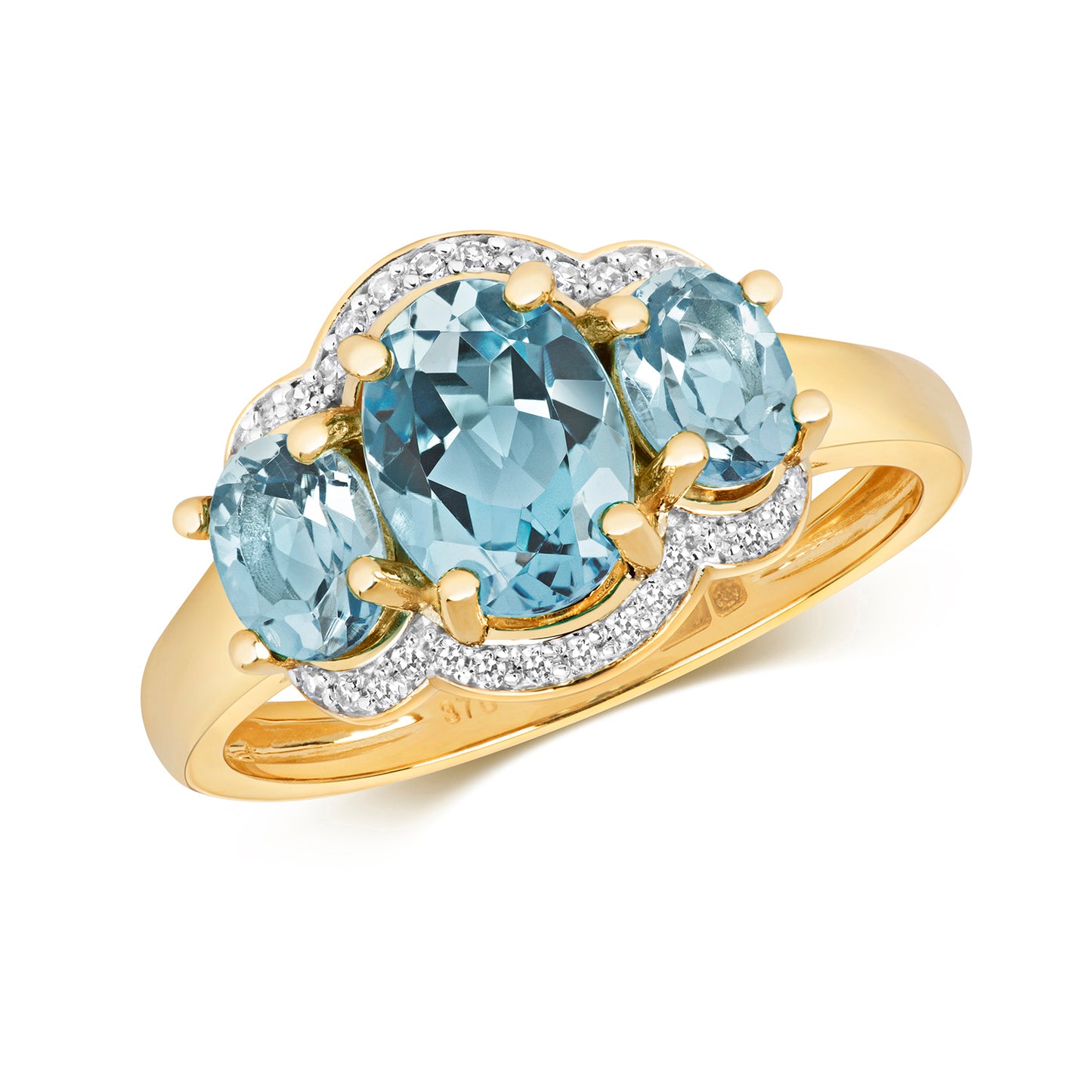 9ct Yellow Gold Blue Topaz and Diamond Cluster Ring, Sizes J to Q (455)