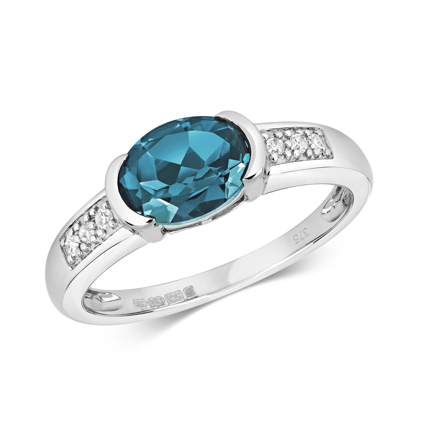 9ct White Gold London Blue Topaz and Diamond Ring, Sizes J to Q (457W)