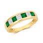 9ct Yellow Gold Emerald and Diamond Eternity Band Ring, Sizes J to Q (458)