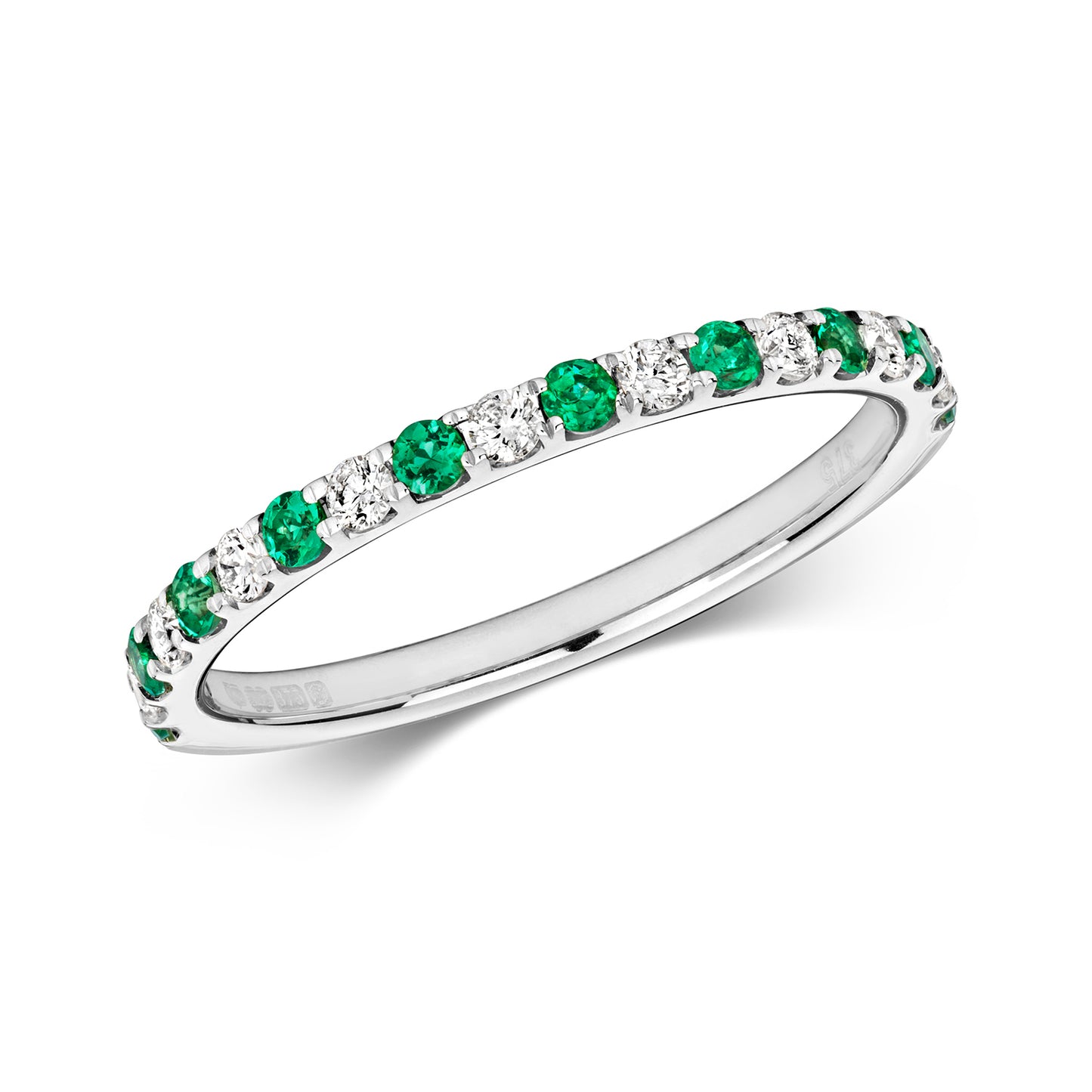 9ct White Gold Emerald and Diamond Eternity Band Ring, Sizes J to Q (464) (Copy)