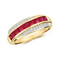 9ct Yellow Gold Princess Ruby Gemstone and Diamond Ring, Sizes J to Q (471)