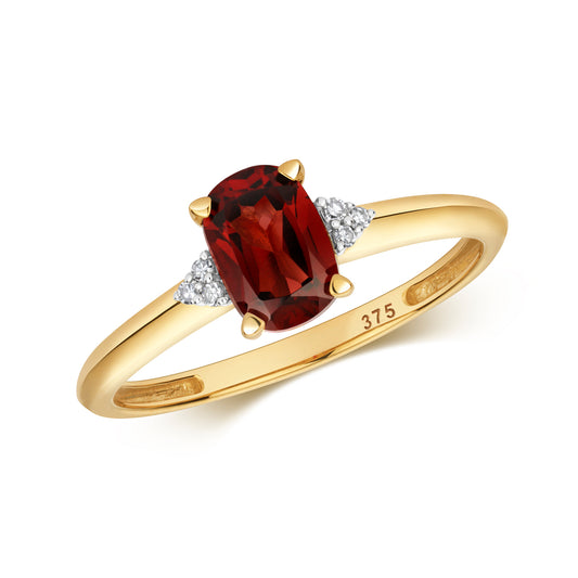9ct Yellow Gold Garnet and Diamond Cocktail Ring (484G)